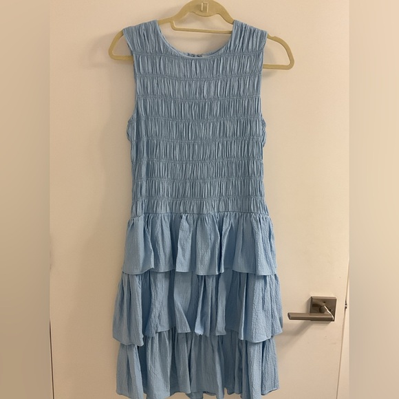NEW Calvin Klein Blue Smocked & Tiered Sleeveless Dress. - Picture 7 of 14